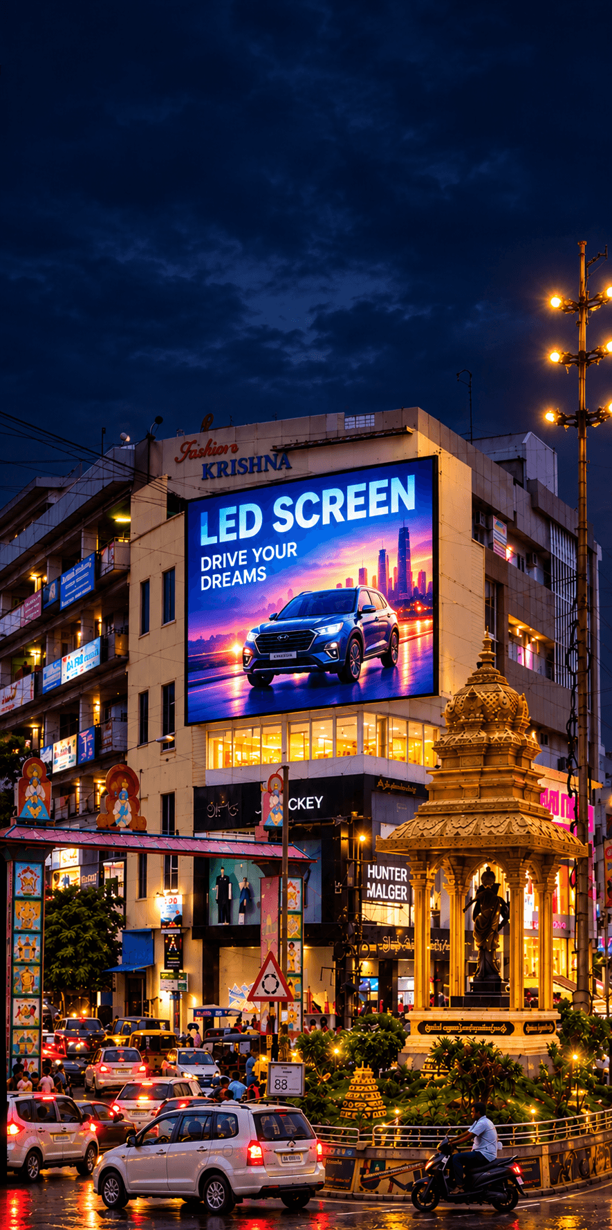 Large outdoor LED advertising screen at Krishna Fashion Junction